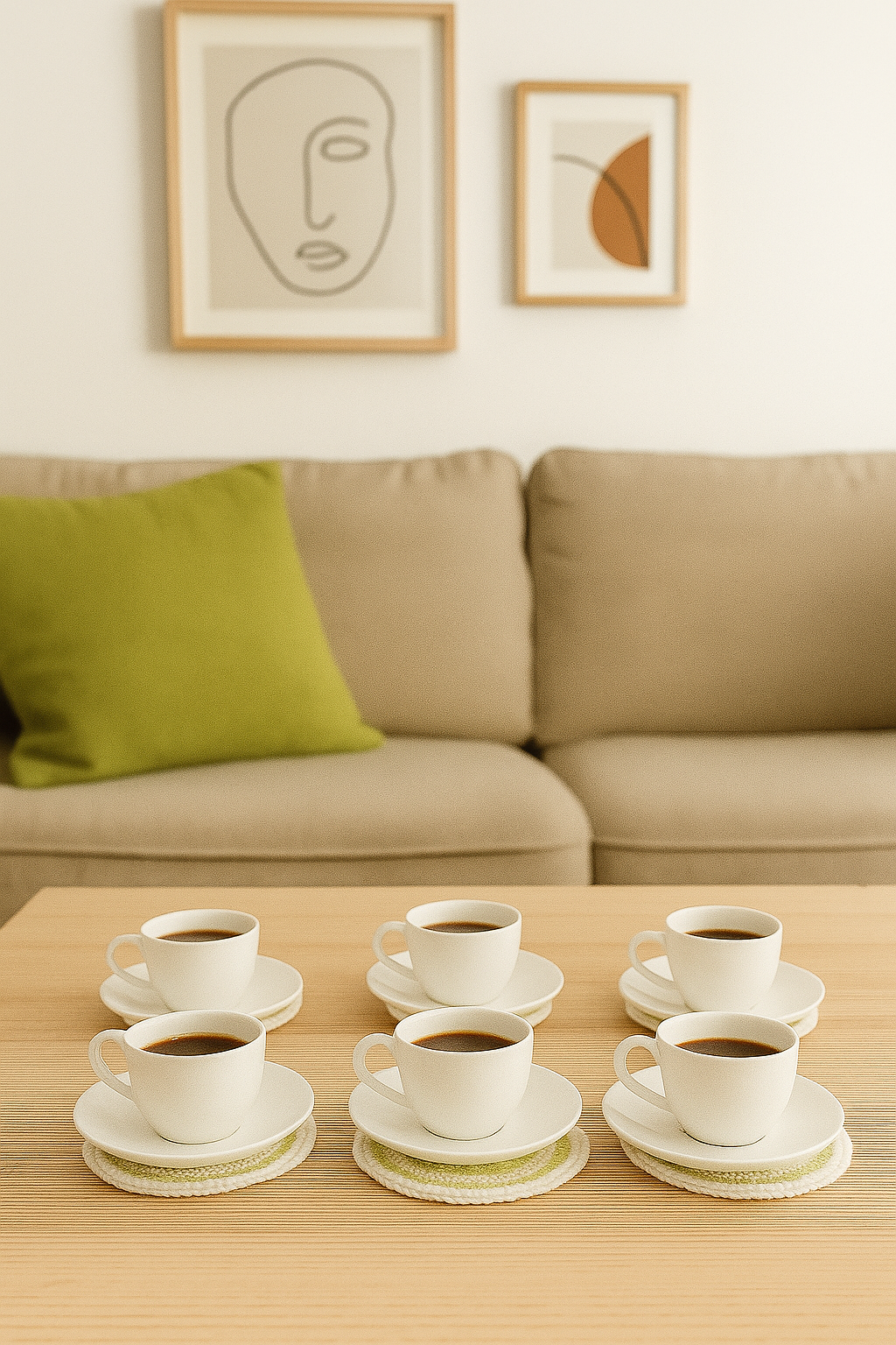 Premium Crochet Glass mats with Wool detailing, Set of 6