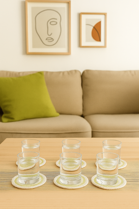 Premium Crochet Glass mats with Wool detailing, Set of 6