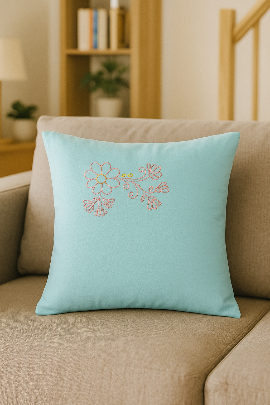 Stem Stitch Handwork with Cotton Thread on Cushion cover 16x16, Set of 2.