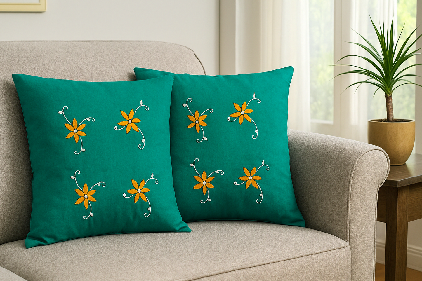 Stain Stitch with Cotton Thread Handmade Cushion Cover 16x16inch , Set of 2