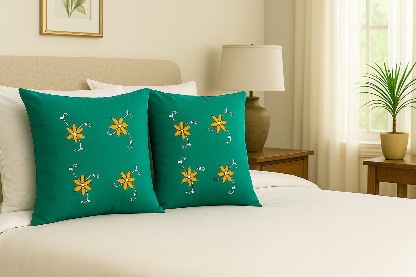 Stain Stitch with Cotton Thread Handmade Cushion Cover 16x16inch , Set of 2