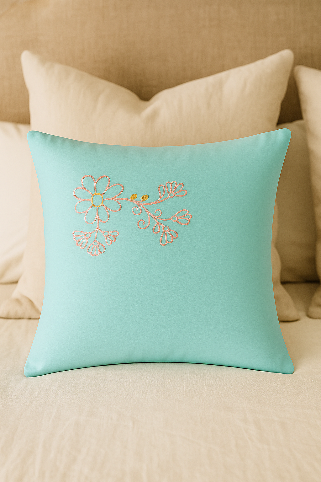 Stem Stitch Handwork with Cotton Thread on Cushion cover 16x16, Set of 2.