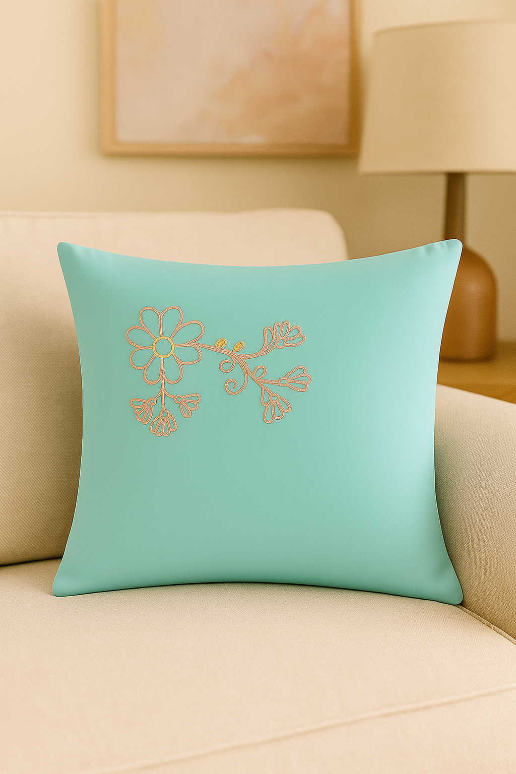 Stem Stitch Handwork with Cotton Thread on Cushion cover 16x16, Set of 2.