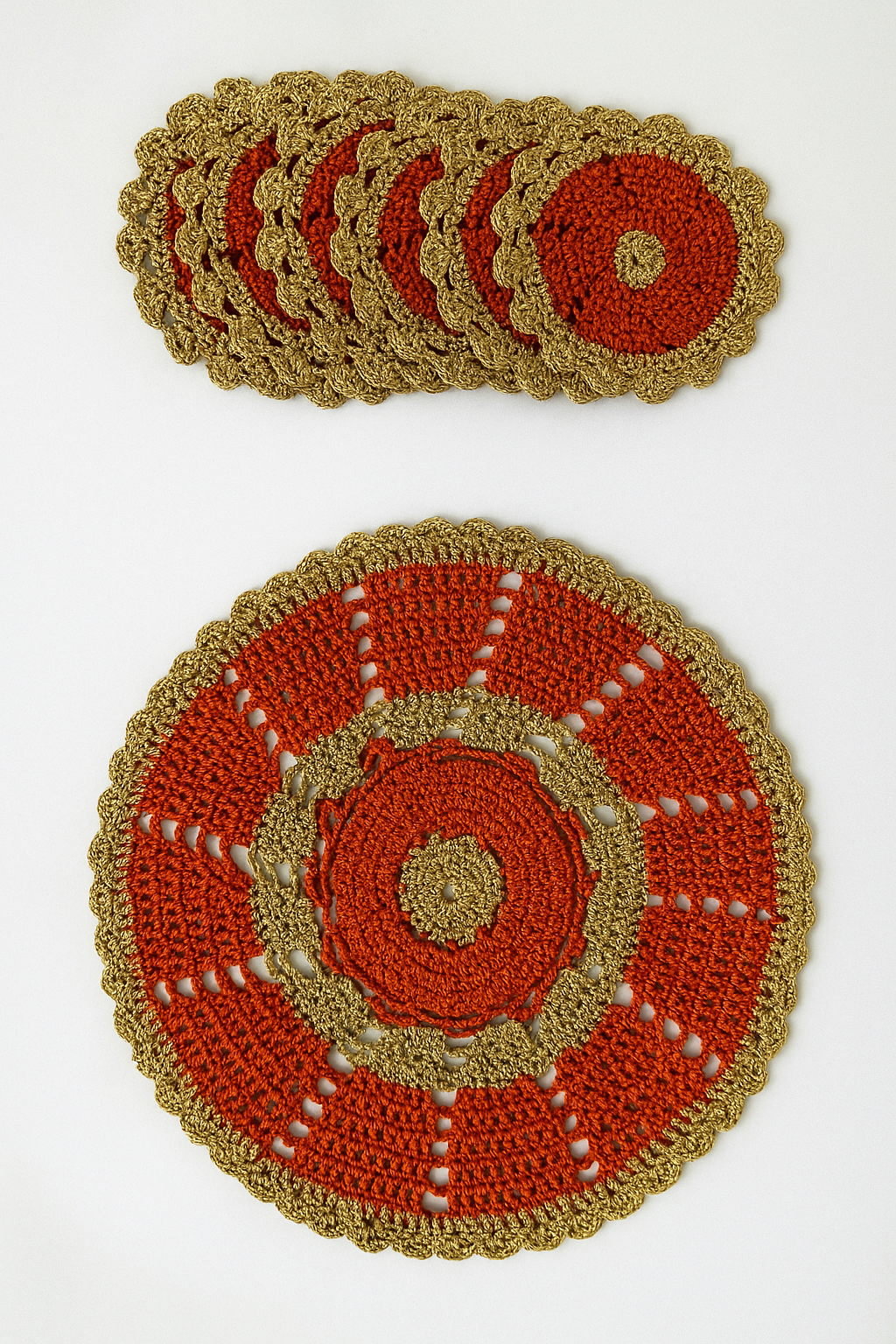 Handcrafted Crochet Glass Mat – Made with Resham Thread, Set of 7