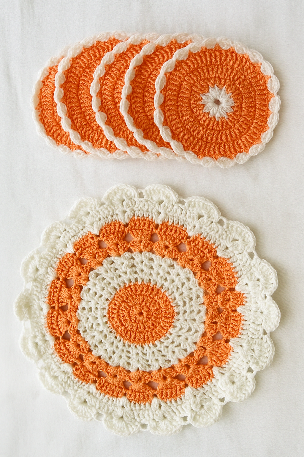 Elegant Crochet Glass Mat, Made of Wool, Set of 7