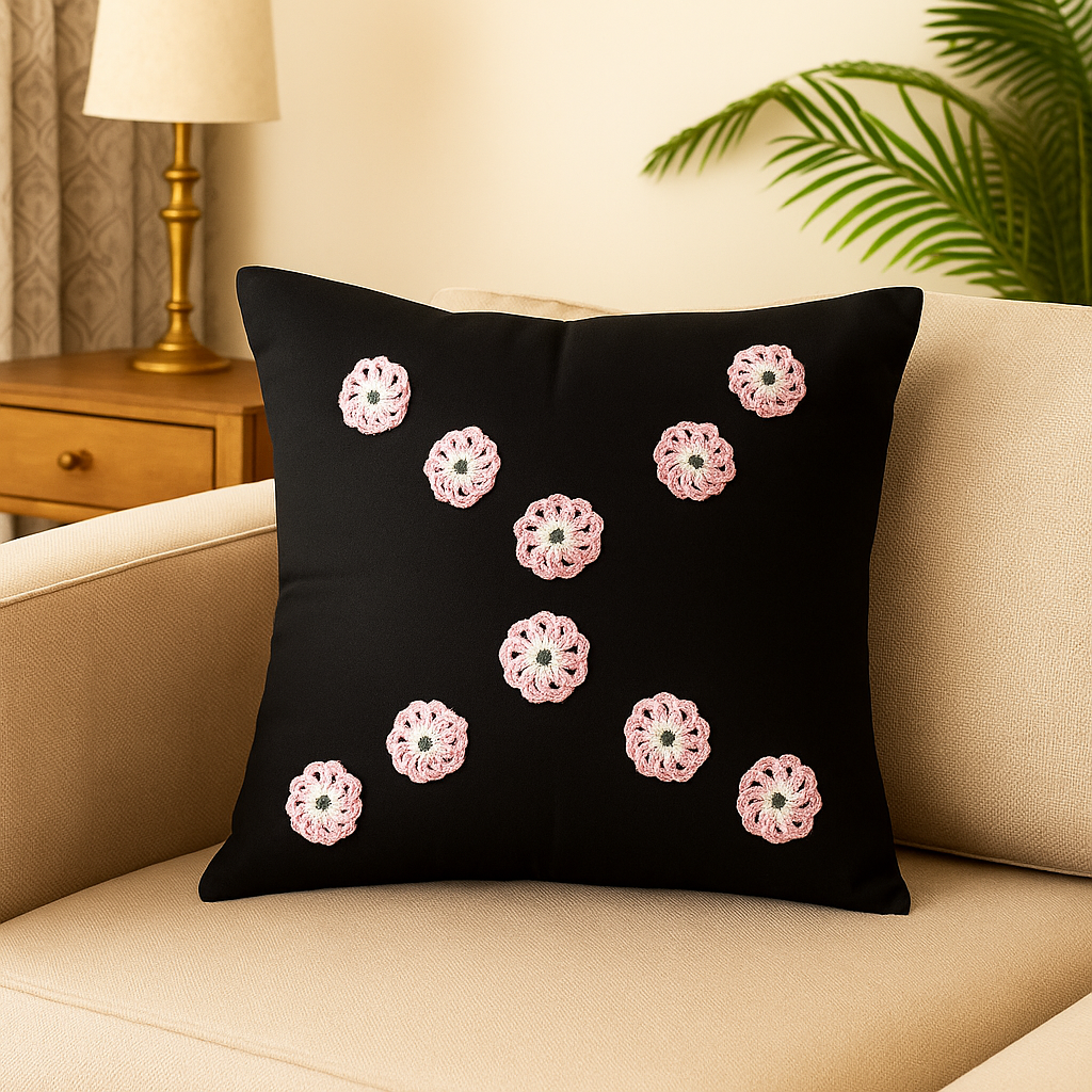 Decorative Crochet Flower Cushion Covers – 16x16, Pair