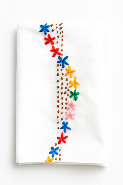 Cotton Table cloth,lazy dazy stitch with wool,Single