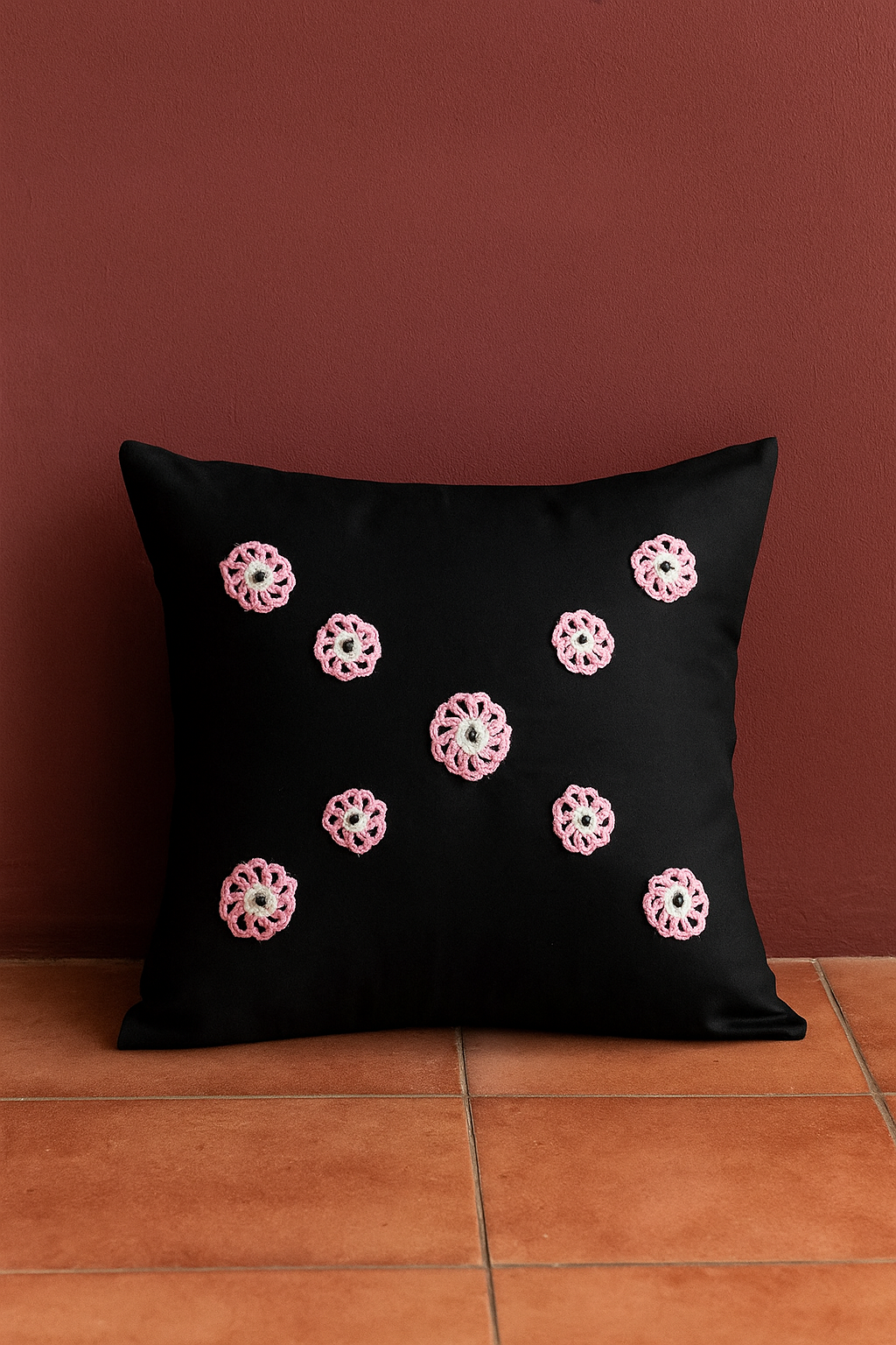 Decorative Crochet Flower Cushion Covers – 16x16, Pair