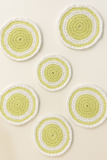 Premium Crochet Glass mats with Wool detailing, Set of 6