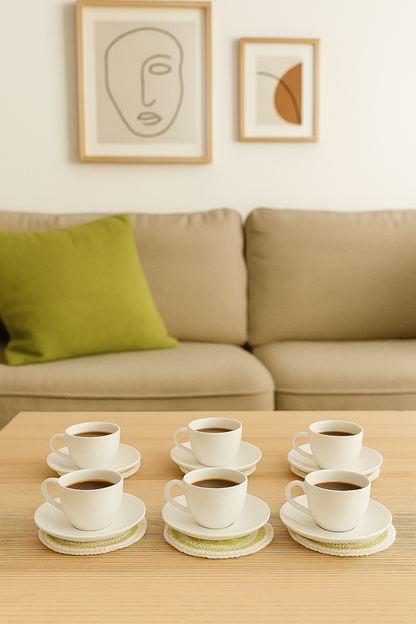 Premium Crochet Glass mats with Wool detailing, Set of 6