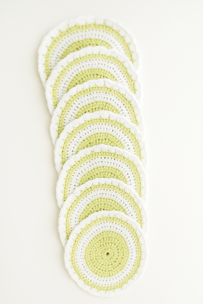 Premium Crochet Glass mats with Wool detailing, Set of 6