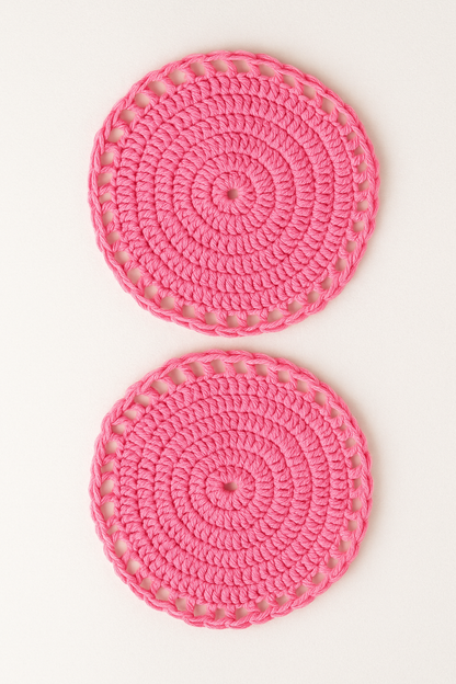 Handcrafted Crochet Glass Mat – Made of Wool, Set of 7