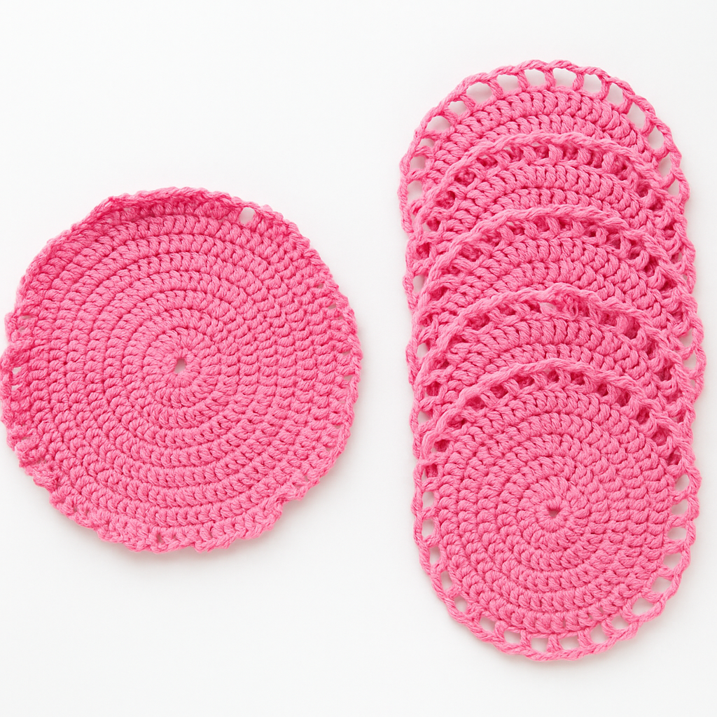 Handcrafted Crochet Glass Mat – Made of Wool, Set of 7