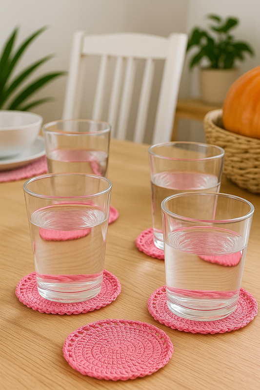 Handcrafted Crochet Glass Mat – Made of Wool, Set of 7