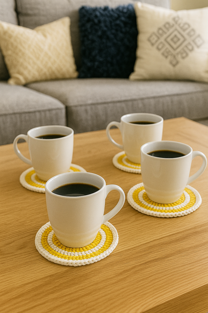 Cozy Wool Thread Crochet Glass Mats, Set of 6