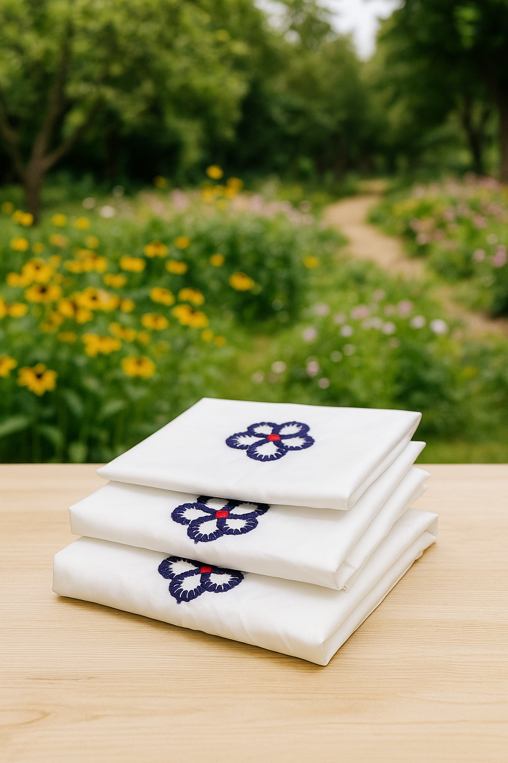 Cotton Napkin ,Buttonhole Stitch with wool, Standard size