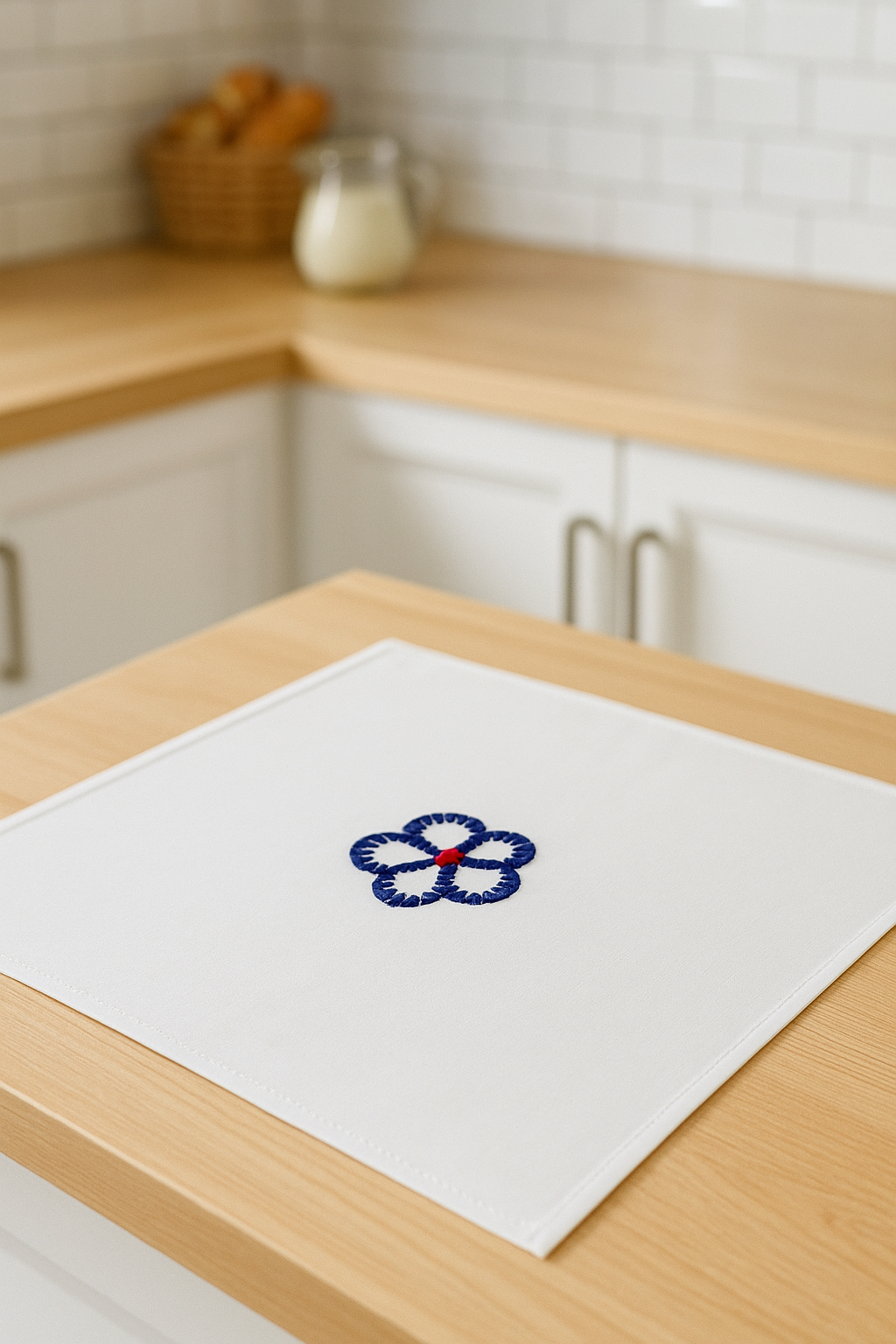 Cotton Napkin ,Buttonhole Stitch with wool, Standard size