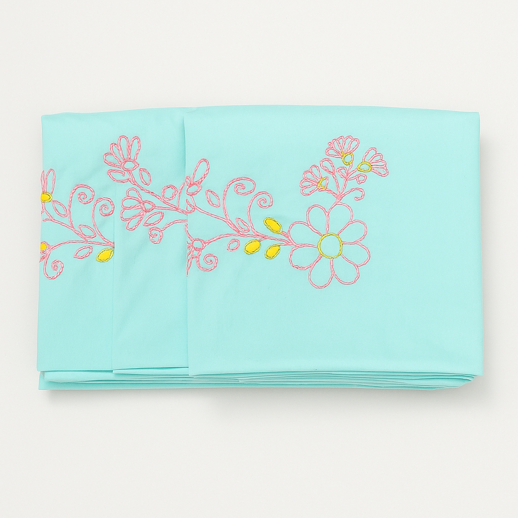 Stem Stitch Handwork with Cotton Thread on Cushion cover 16x16, Set of 2.