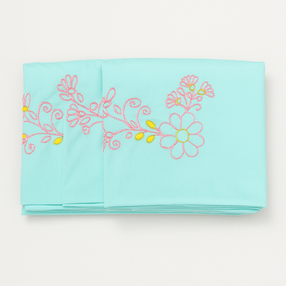 Stem Stitch Handwork with Cotton Thread on Cushion cover 16x16, Set of 2.