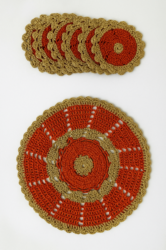 Handcrafted Crochet Glass Mat – Made with Resham Thread, Set of 7