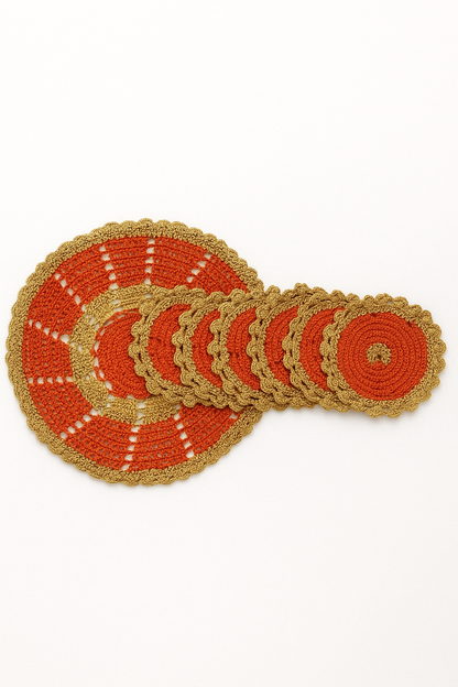 Handcrafted Crochet Glass Mat – Made with Resham Thread, Set of 7