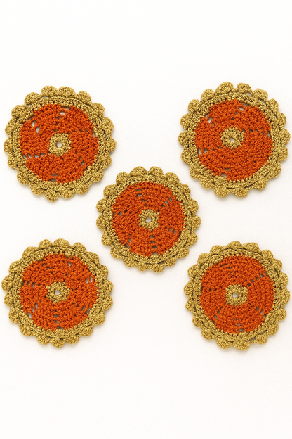Handcrafted Crochet Glass Mat – Made with Resham Thread, Set of 7
