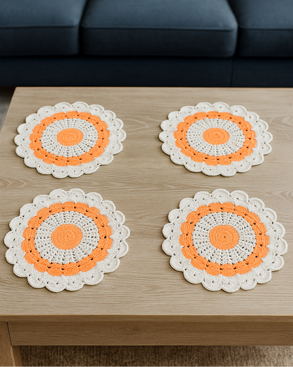 Elegant Crochet Glass Mat, Made of Wool, Set of 7