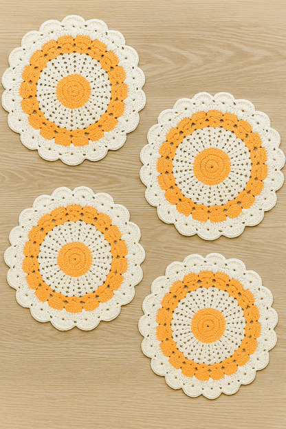 Elegant Crochet Glass Mat, Made of Wool, Set of 7