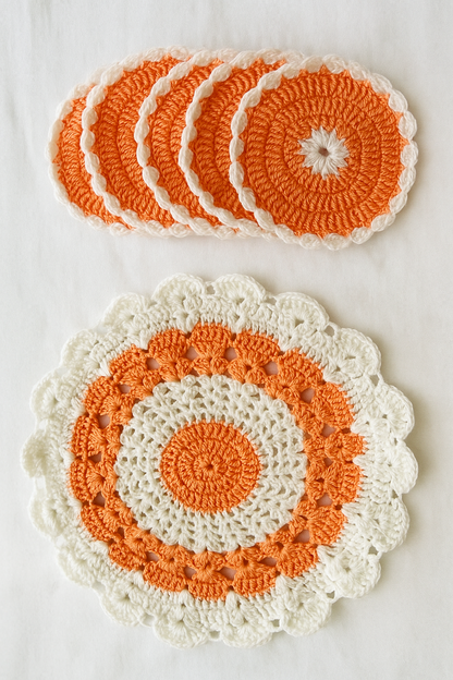 Elegant Crochet Glass Mat, Made of Wool, Set of 7
