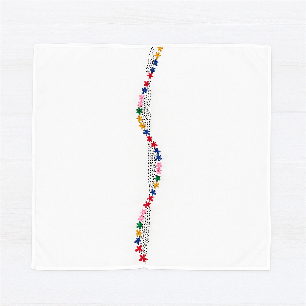 Cotton Table cloth,lazy dazy stitch with wool,Single